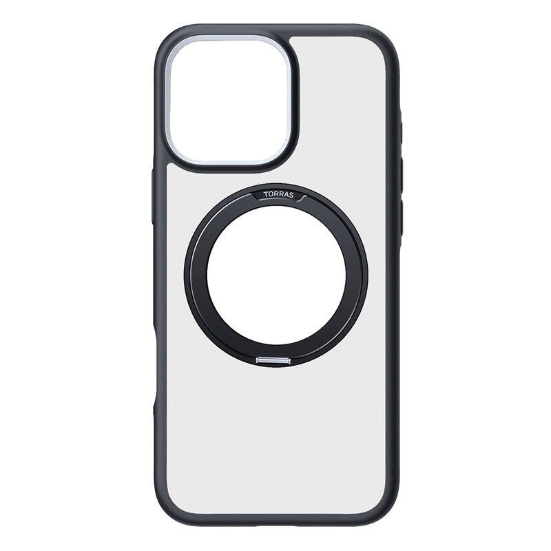 TORRAS iPhone 16 Pro Hybrid Plast Skal m. Roterbar Kickstand Ring - MagSafe Kompatibel - Transparent / Svart