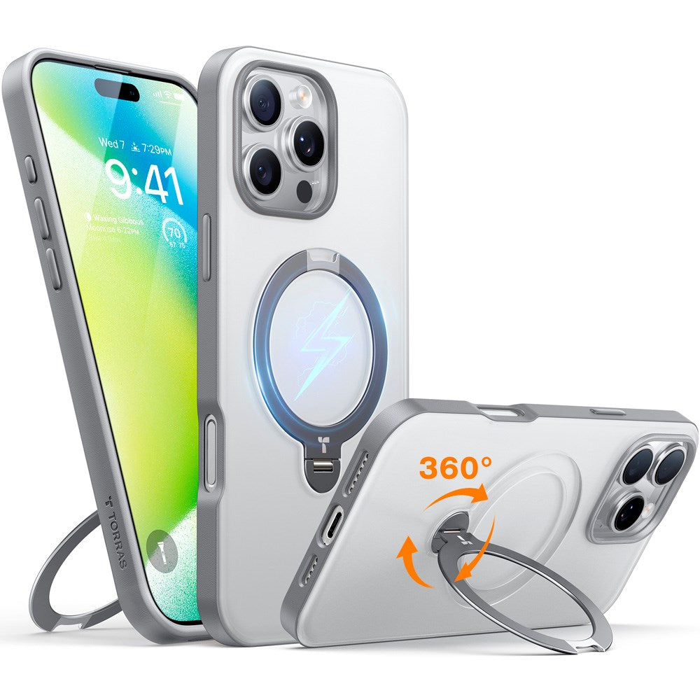 TORRAS iPhone 16 Pro Max Flexibelt Plast Skal m. Ställfunktion - MagSafe Kompatibel - Grå
