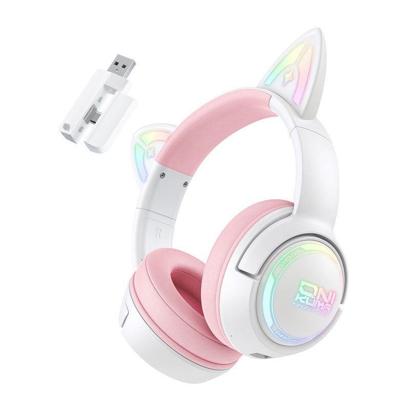 ONIKUMA GT838 Cat Ear Gaming Headset - Vit / Rosa