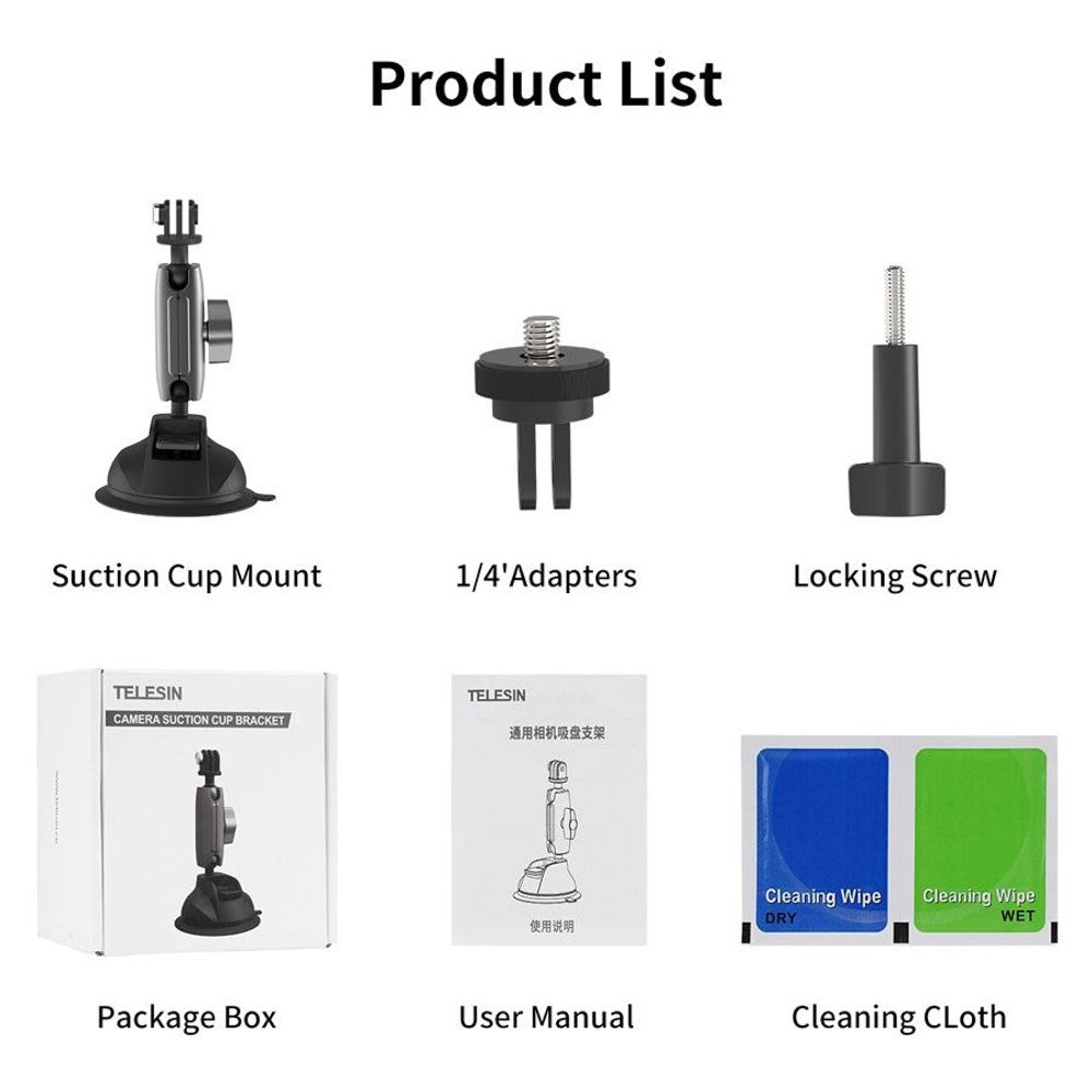 TELESIN Sugkoppsfäste för Actionkamera & Smartphone - Svart
