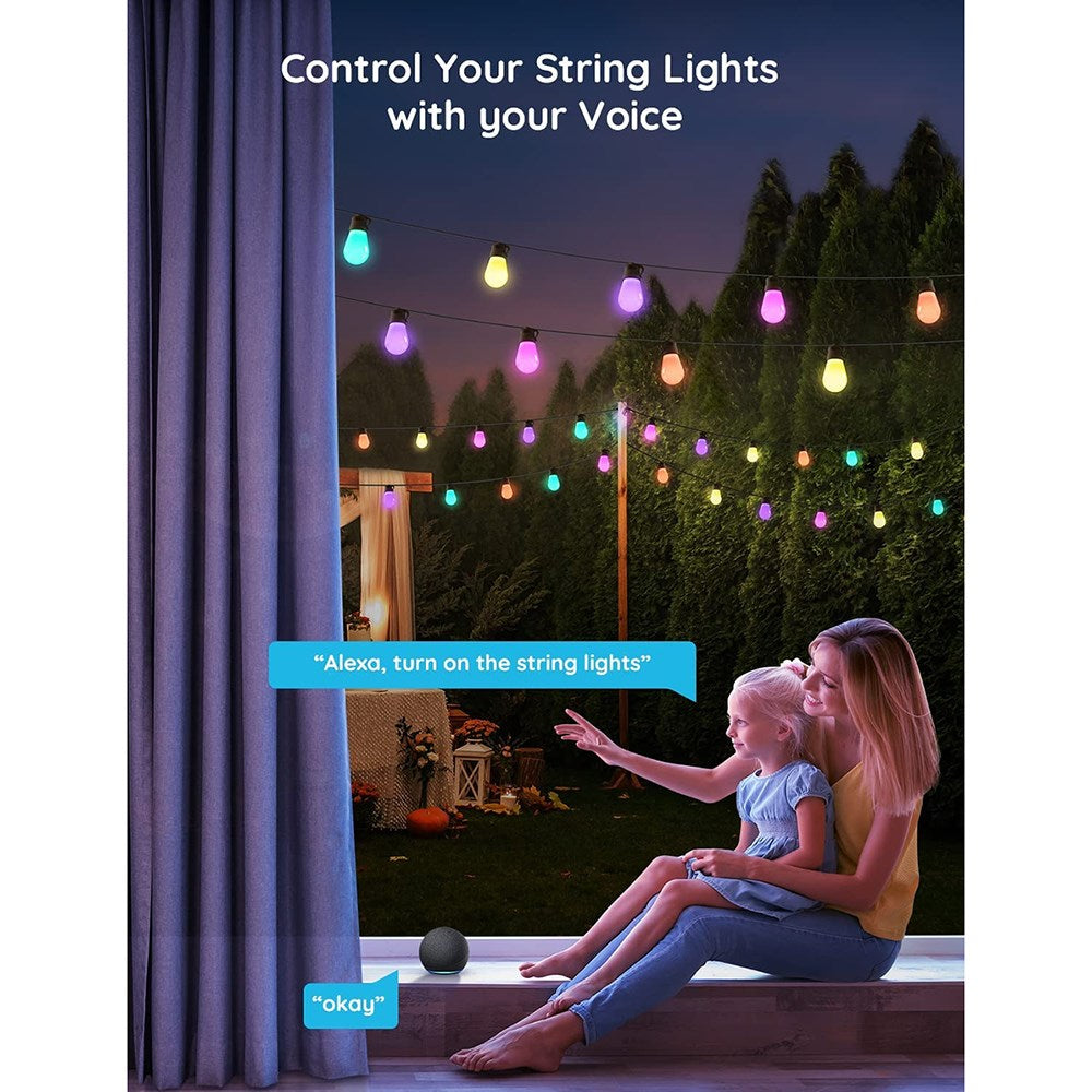 Govee RGBW Bluetooth & Wi-Fi Outdoor String Lights 14m - Svart