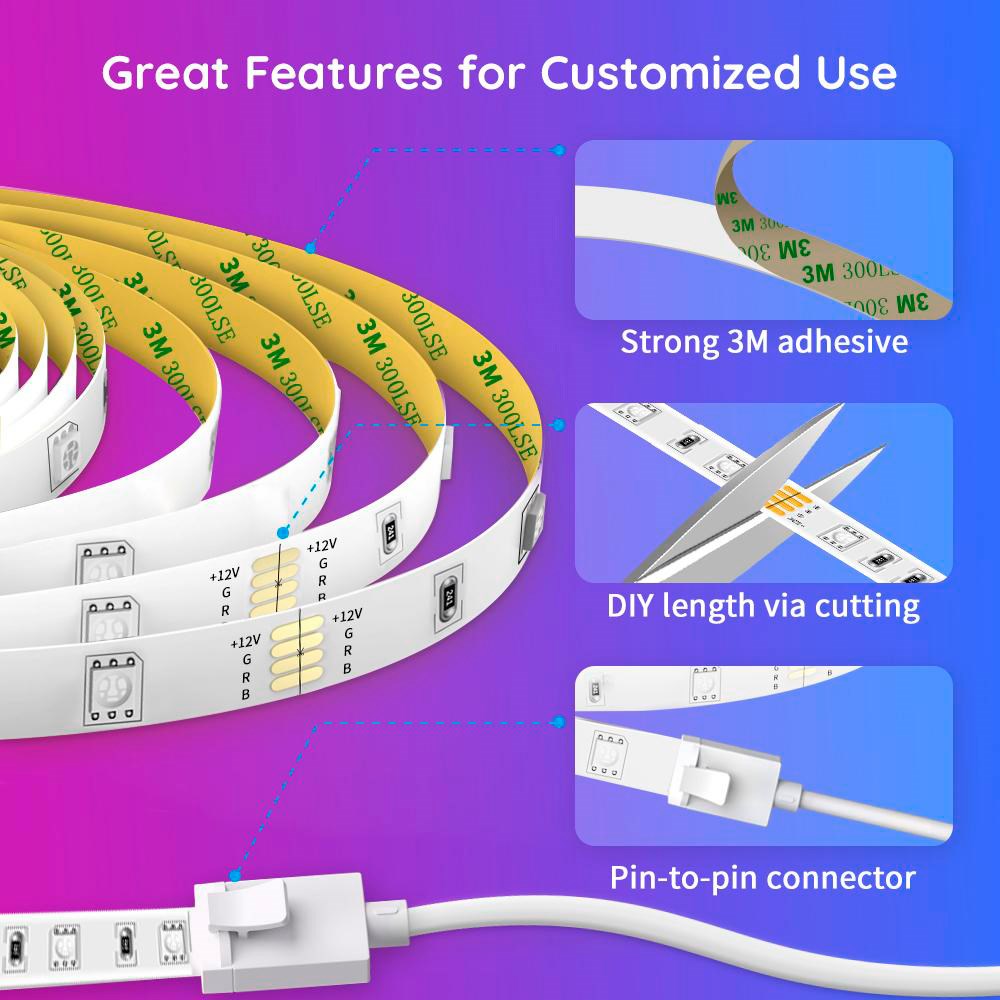 Govee Smart Wi-Fi + Bluetooth RGB LED Strip Lights 2x5m - Vit