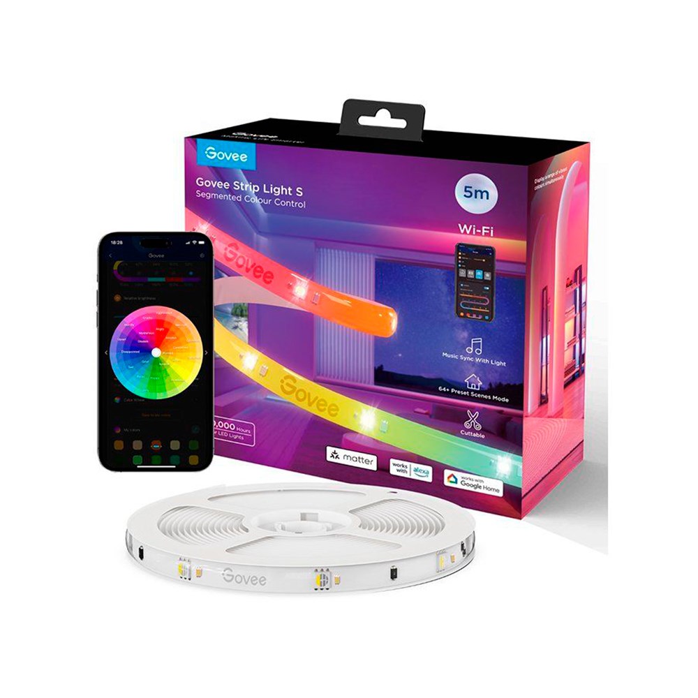 Govee Wi-Fi + Bluetooth RGBIC LED Strip Lights - 5m - Vit