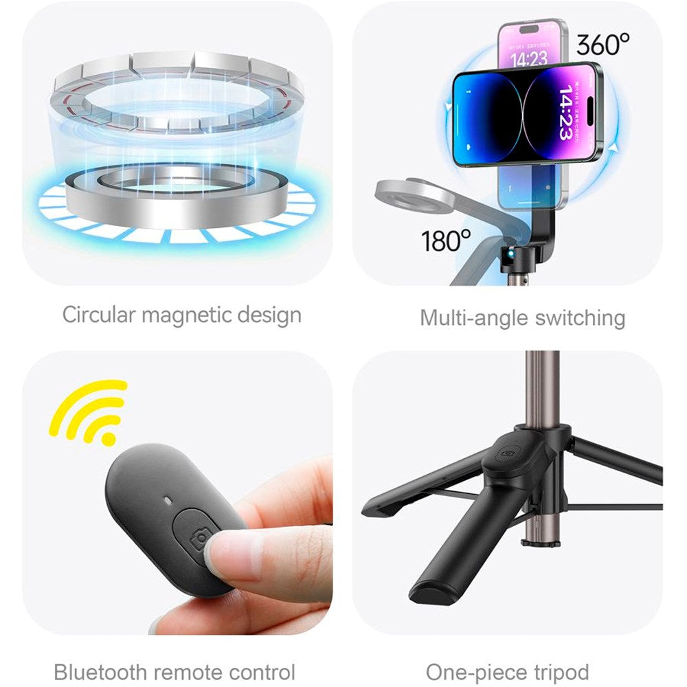 TELESIN Mini Magnetisk Selfie Stick för Mobil - MagSafe Kompatibel - Svart