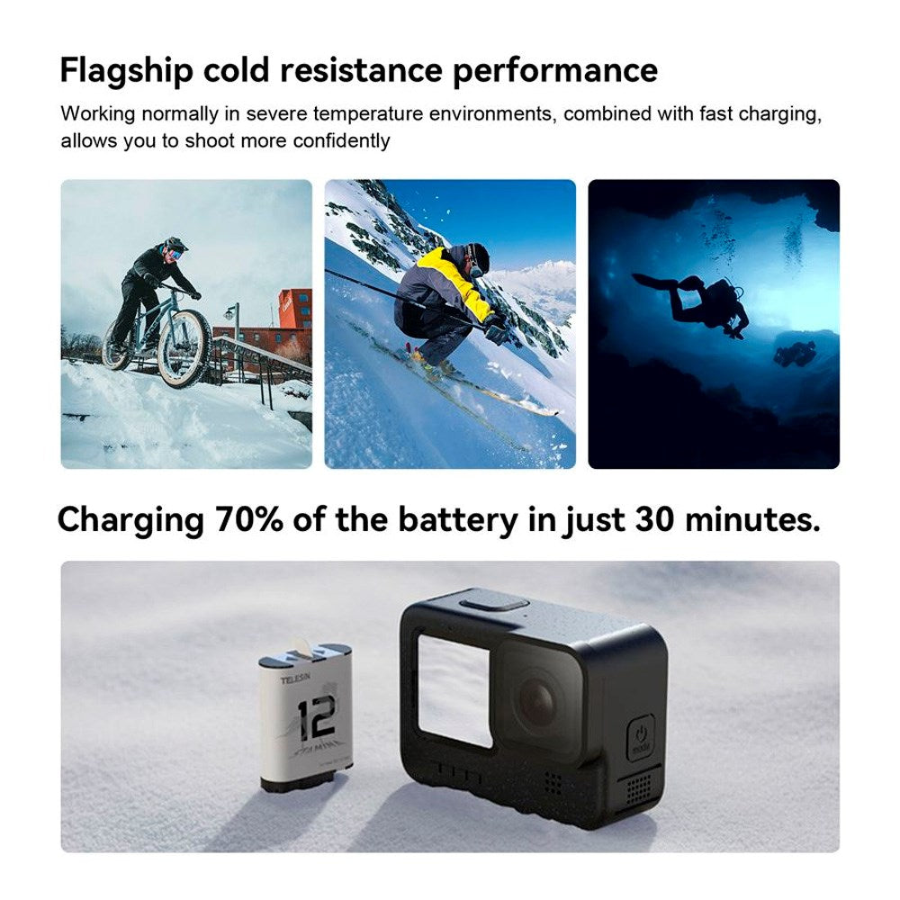 TELESIN Stamina Batteri till GoPro Hero 9 / 10 / 11 / 12 - Vit