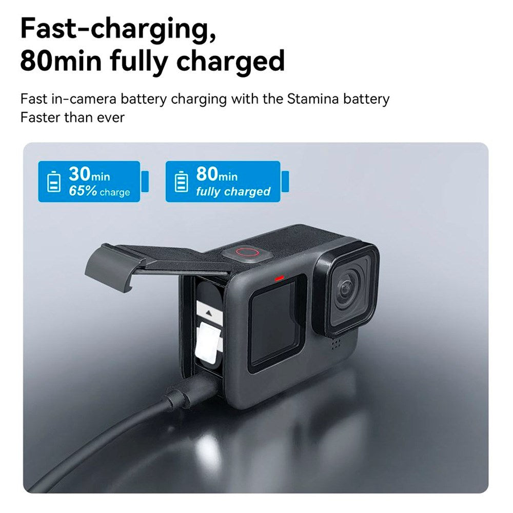 TELESIN Batteri Laddningsfodral & 2x Stamina Batteri Kit för GoPro Hero 9 / 10 / 11 / 12 - Svart