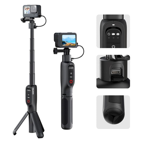 TELESIN 3-i-1 PowerBank Selfie Stick för GoPro Hero 9 / 10 / 11 / 12 / 13 / MAX - 5000 mAh - Svart