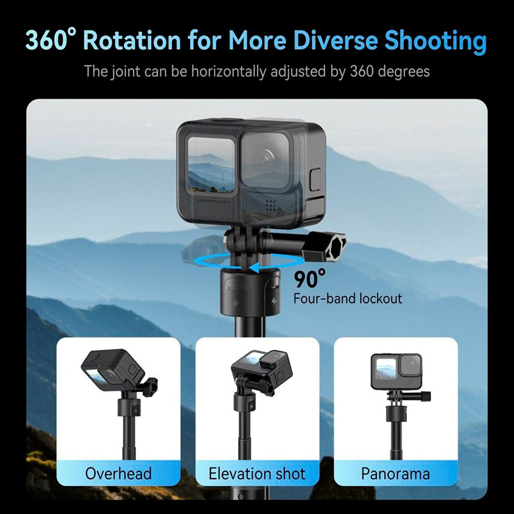 TELESIN 3-i-1 PowerBank Selfie Stick för GoPro Hero 9 / 10 / 11 / 12 / 13 / MAX - 5000 mAh - Svart