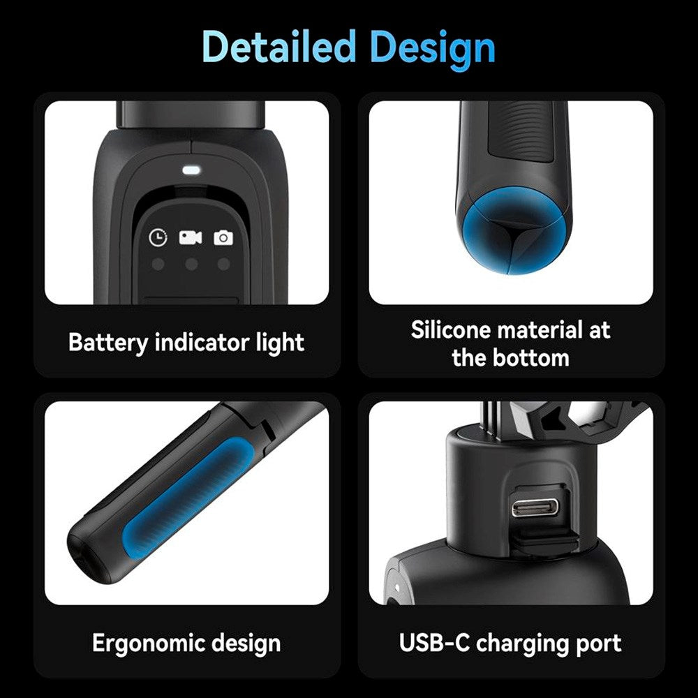 TELESIN 3-i-1 PowerBank Selfie Stick för GoPro Hero 9 / 10 / 11 / 12 / 13 / MAX - 5000 mAh - Svart