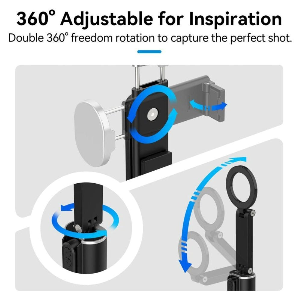 TELESIN Magnetisk Selfiepinne med Bluetooth Knapp - MagSafe Kompatibel - Svart