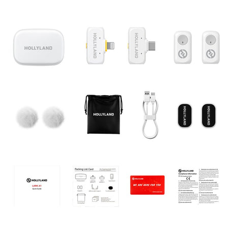 Hollyland Lark A1 Trådlös Mikrofonuppsättning med 1 x USB-C RX & 1 x Lightning RX - Vit