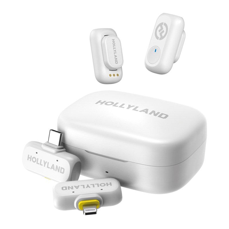 Hollyland Lark A1 Trådlös Mikrofonuppsättning med 1 x USB-C RX & 1 x Lightning RX - Vit