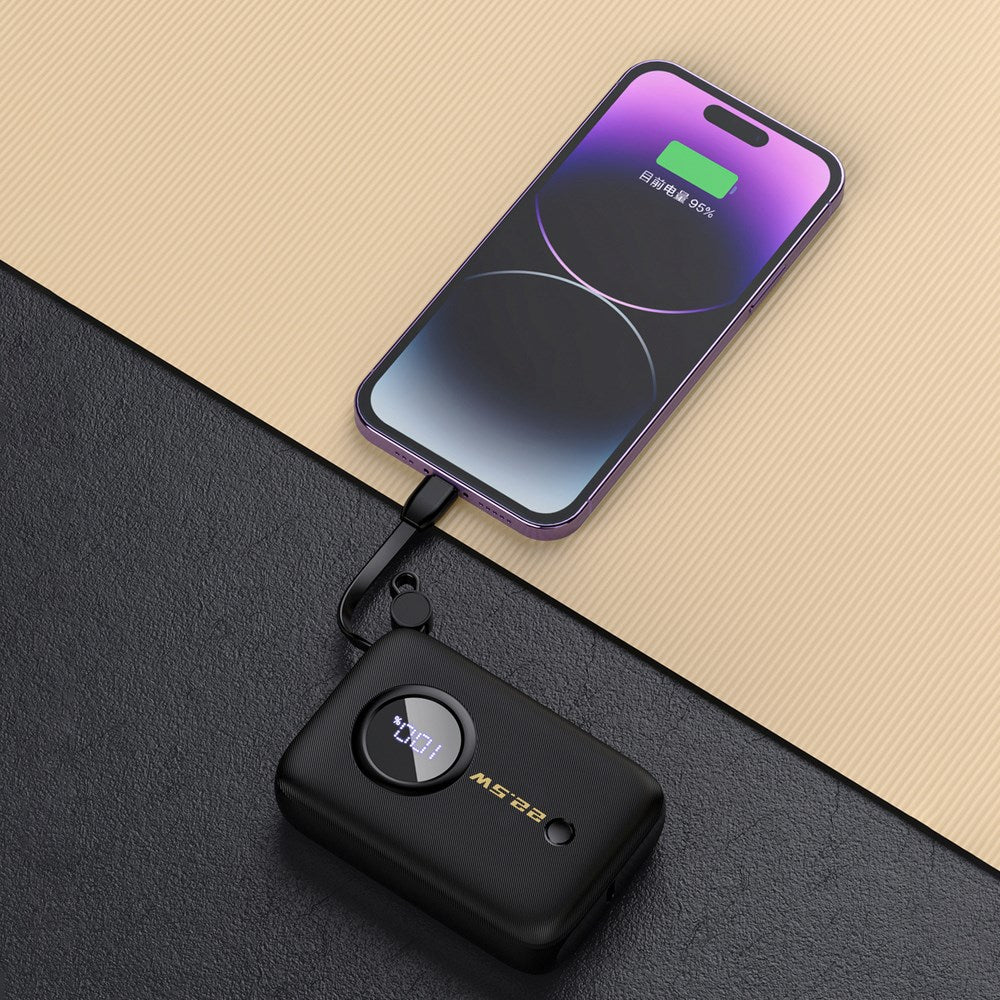 Dudao K14 10.000 mAh PowerBank m. Inbyggd USB-C Kabel & Lightning Kabel - Svart