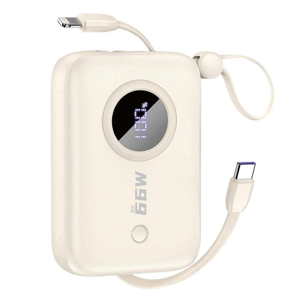 Dudao K14 10.000 mAh PowerBank m. Inbyggd USB-C Kabel & Lightning Kabel - Beige
