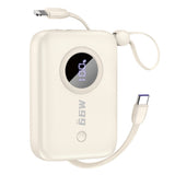 Dudao K14 10.000 mAh PowerBank m. Inbyggd USB-C Kabel & Lightning Kabel - Beige