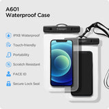 Spigen A601 Universal Waterproof Case Pouch - 2 Pack - Svart / Transparent (Max. Telefon: 163 x 90mm)