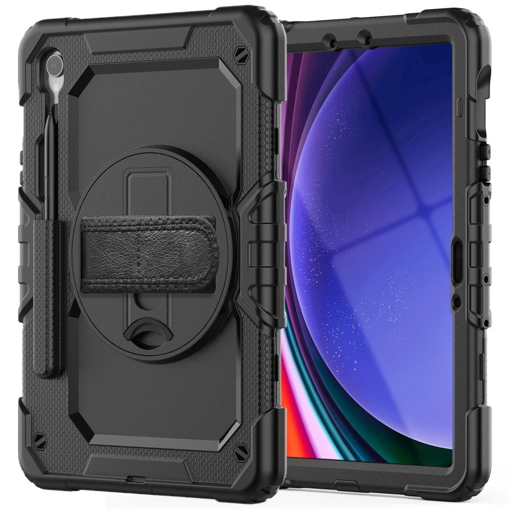 Samsung Galaxy Tab S9 Tech-Protect Solid360 Tough Case m. Skyddsfilm, Handhållare och Axelband - Svart