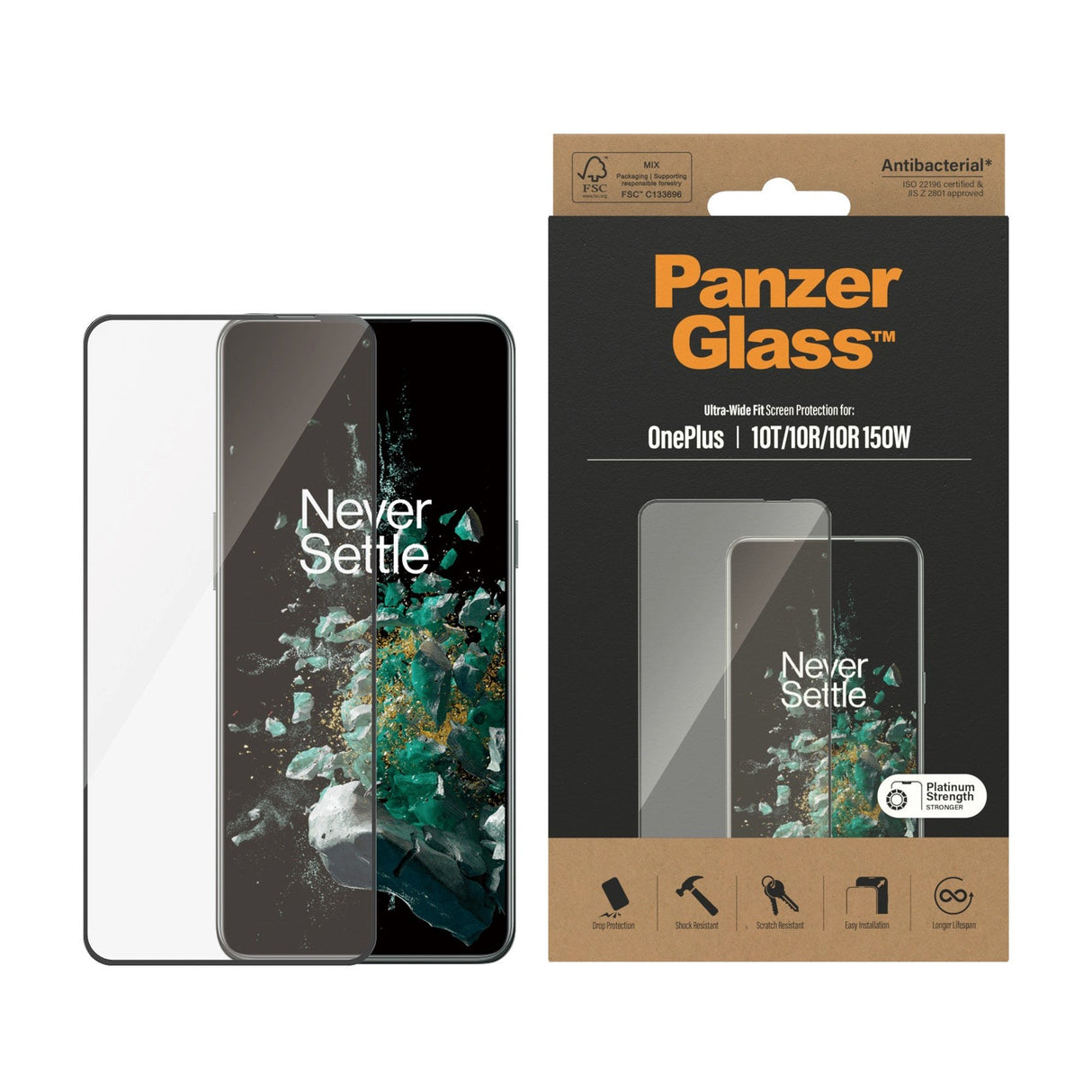 OnePlus 10T PanzerGlass Ultra Wide Fit Skärmskydd - Platinum Strength - Svart Kant