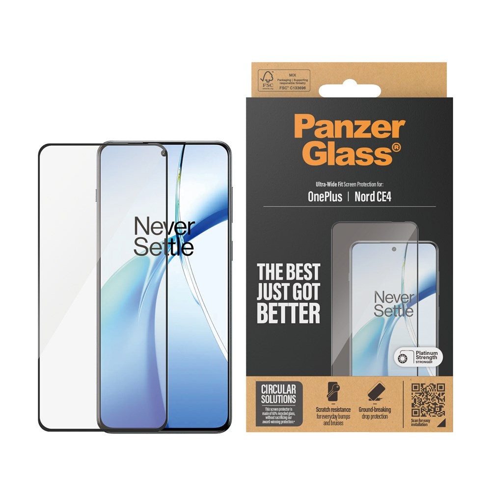 OnePlus Nord CE4 (5G) PanzerGlass Ultra Wide Fit Skärmskyddsglas - Platinum Strength - Svart Kant