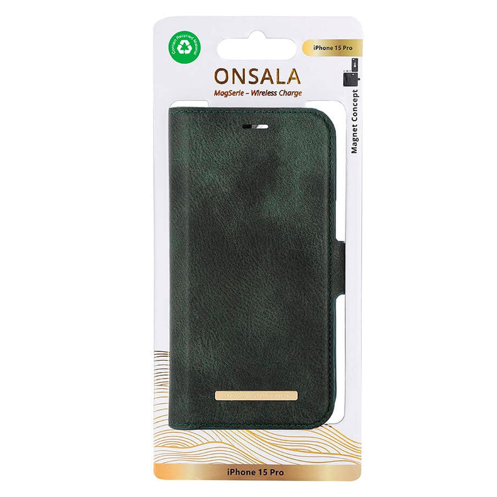 iPhone 15 Pro GEAR ONSALA Fashion Collection Plånboksfodral med Magnet - MagSafe-Kompatibel - Dark Green