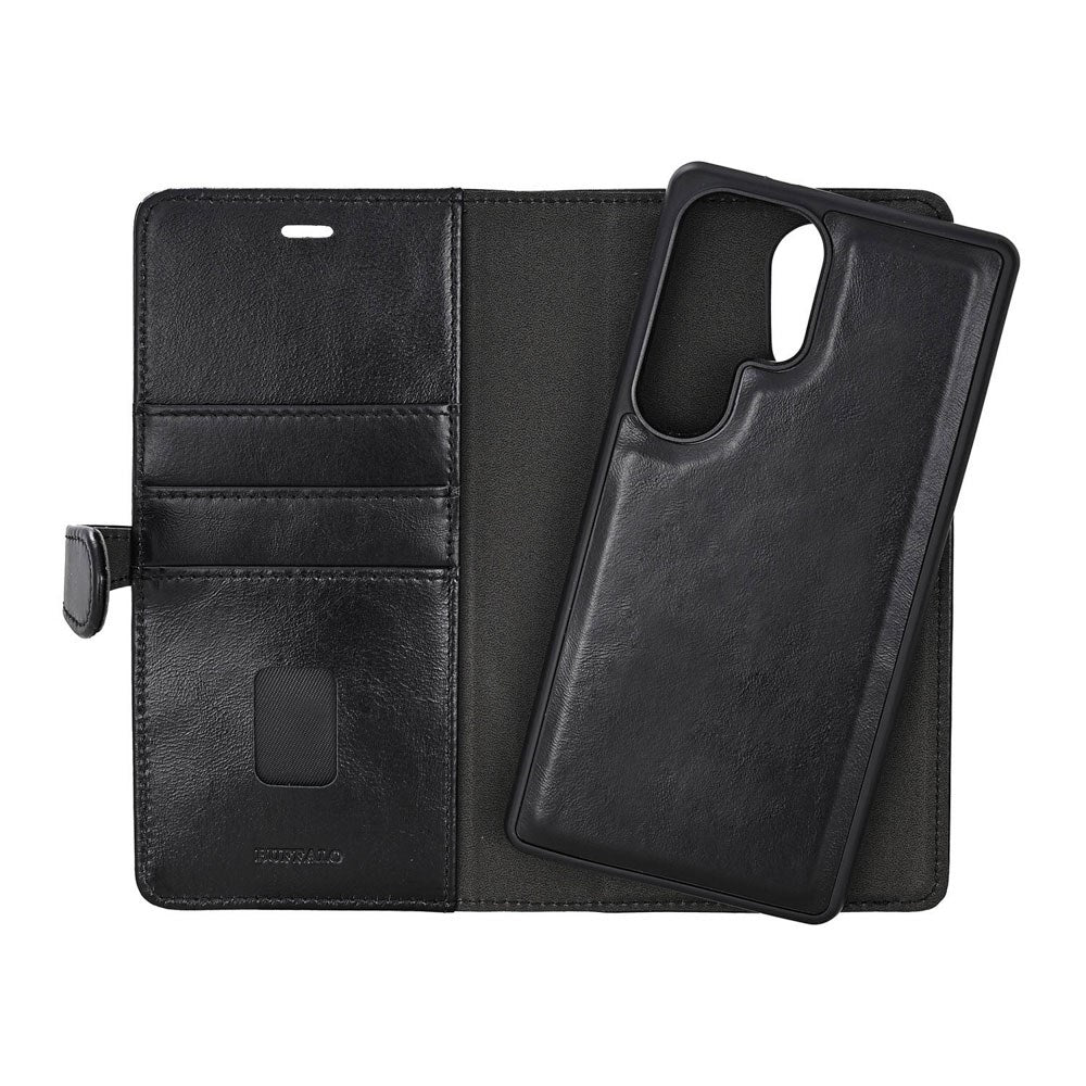 Samsung Galaxy S26 Ultra Buffalo 2-i-1 Äkta Läder Fodral - MagSafe Kompatibel - Svart