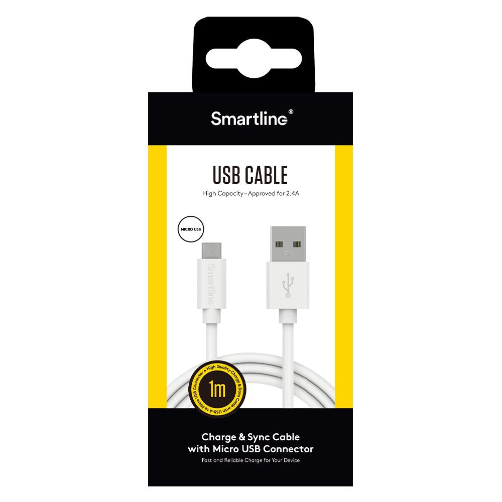 Smartline USB-A till Micro USB-kabel 1 m. - Vit