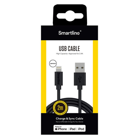 SMARTLINE USB-A TO Lightning Cable 2 m. - Svart