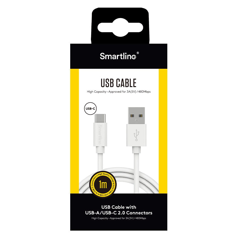 Smartline (3A/15W) USB2.0 - USB -C-kabel 1 m. - Vit