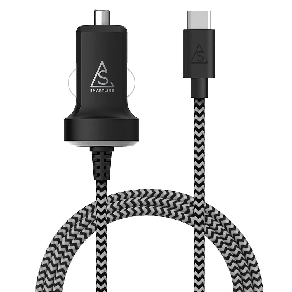 Smartline 10,5W Billaddare med Inbyggd USB-C Kabel - Svart