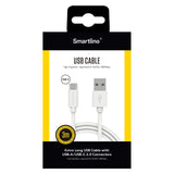 Smartline (3A/15W) USB2.0 - USB -C-kabel 3 m. - Vit