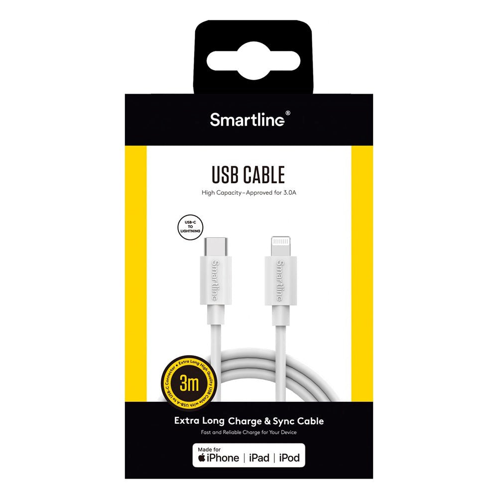 Smartline (3A/15W) USB-C till Lightning Cable 3 m. - Vit