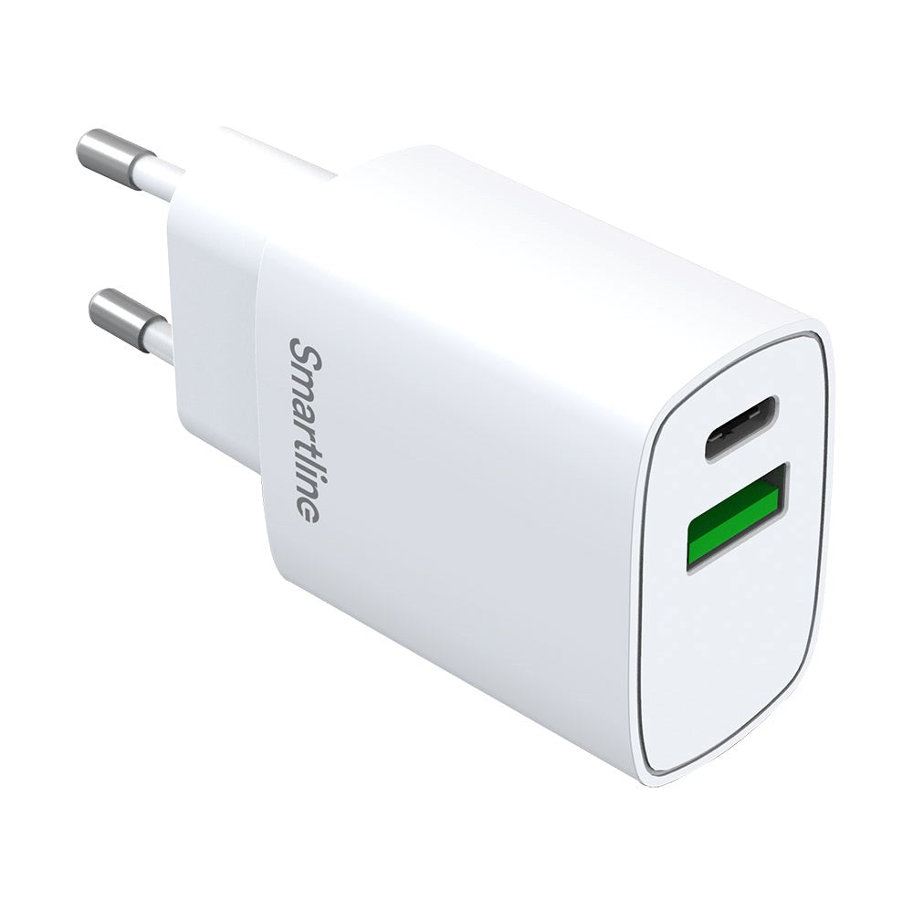 Smartline PD 20W Väggladdare m. 1 x USB-A & 1 x USB-C - Vit