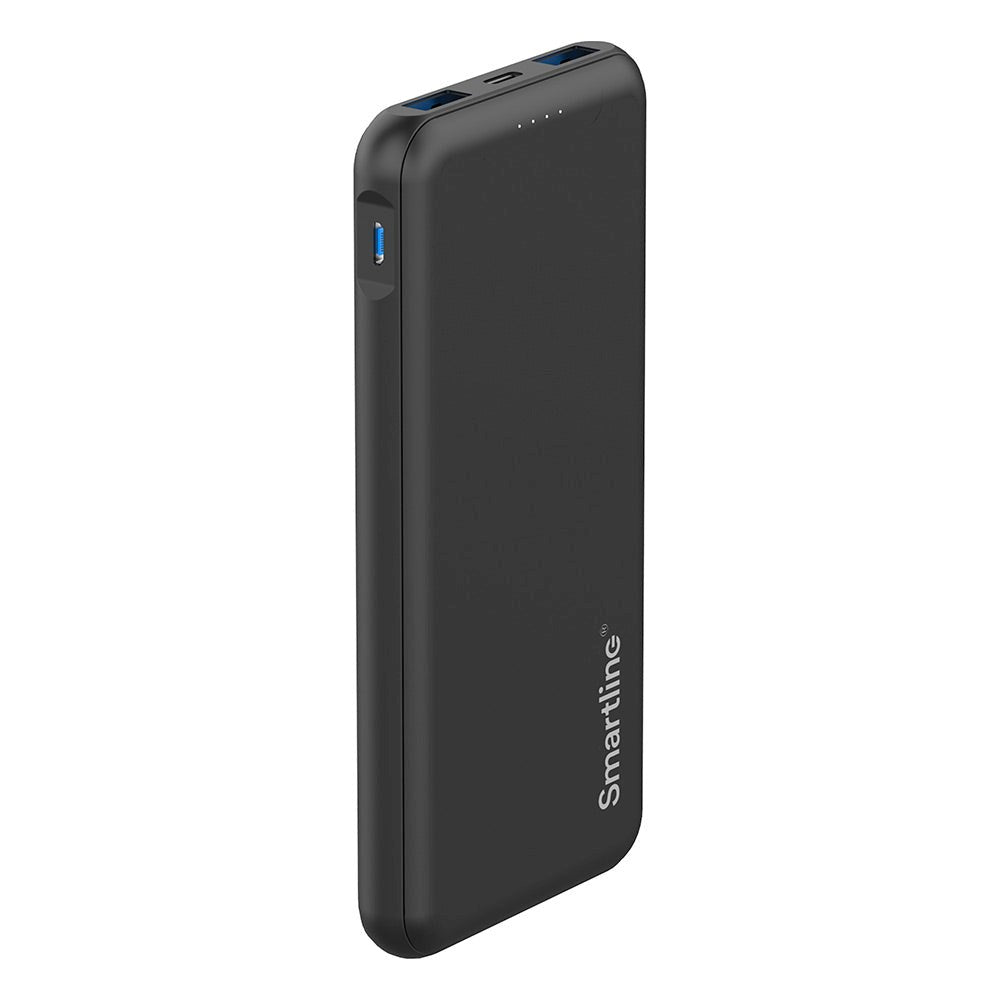 Smartline 22,5W Powerbank - 1 x USB-A (QC) & 2 x USB-C (PD) - 10000 mAh - Svart