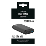 Smartline 22,5W Powerbank - 1 x USB-A (QC) & 1 x USB-C (PD) - 20000 mAh - Svart