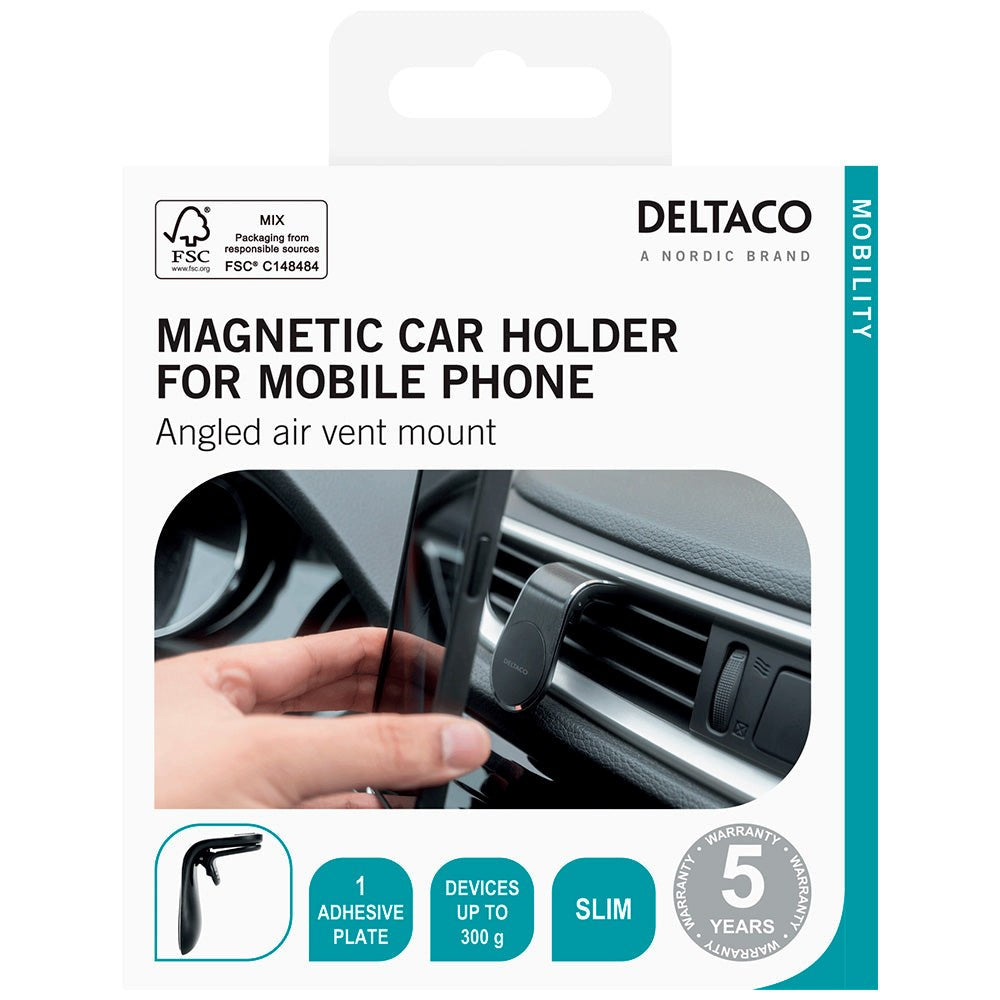 Deltaco Magnetisk Mobilhållare för Ventilationsuttag med Clip & Extra Magnet - Silver / Svart