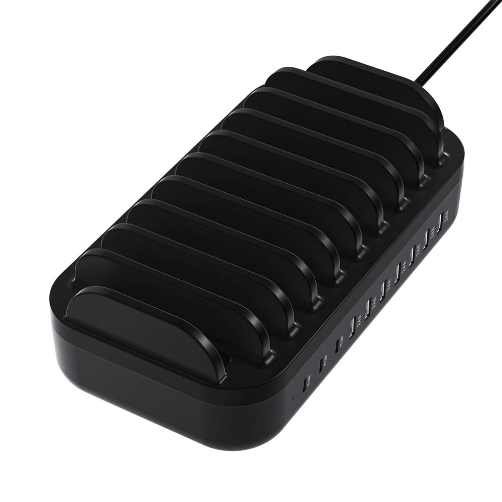 Deltaco Dockningsstation 10 Portar 120W med 7 x USB-A & 3 x USB-C - Svart