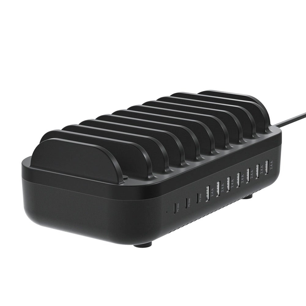 Deltaco Dockningsstation 10 Portar 120W med 7 x USB-A & 3 x USB-C - Svart