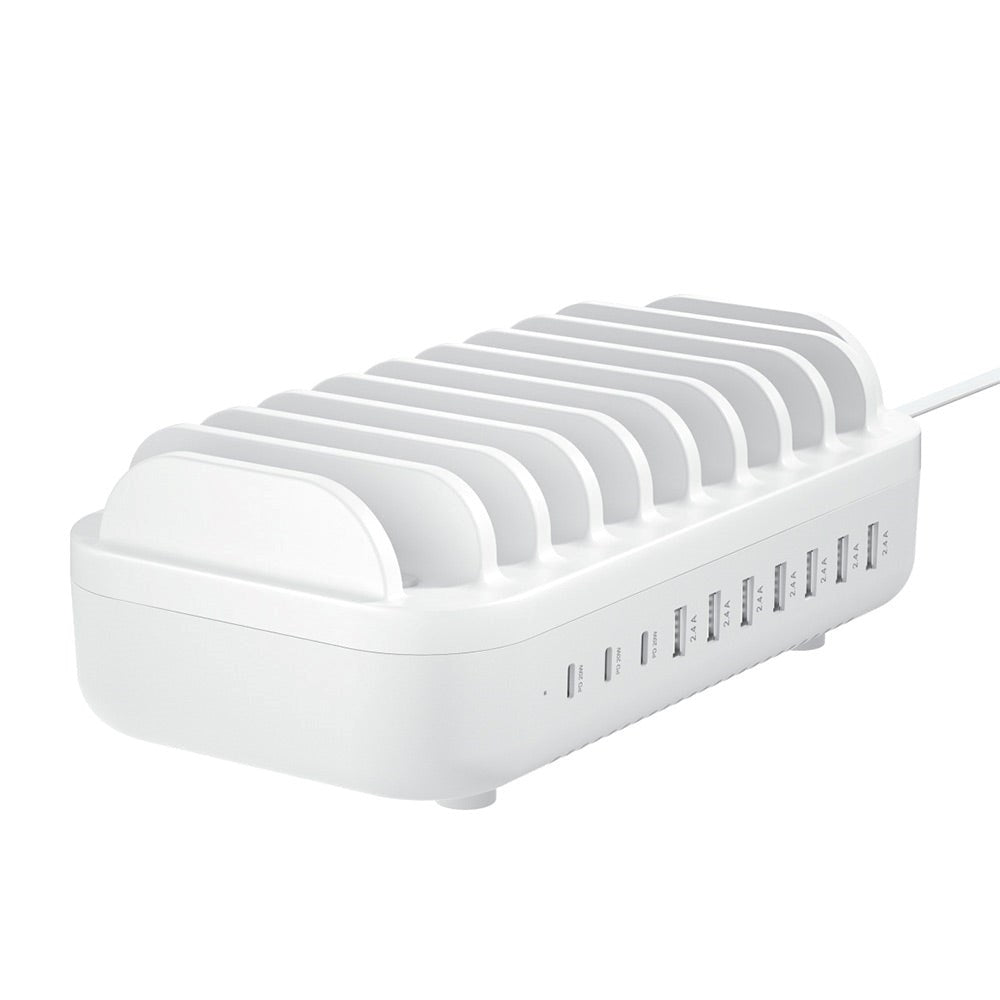 Deltaco Dockningsstation 10 Portar 120W med 7 x USB-A & 3 x USB-C - Vit