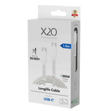 X2O Longlife 100W USB-C till USB-C Kabel - 1m - Vit