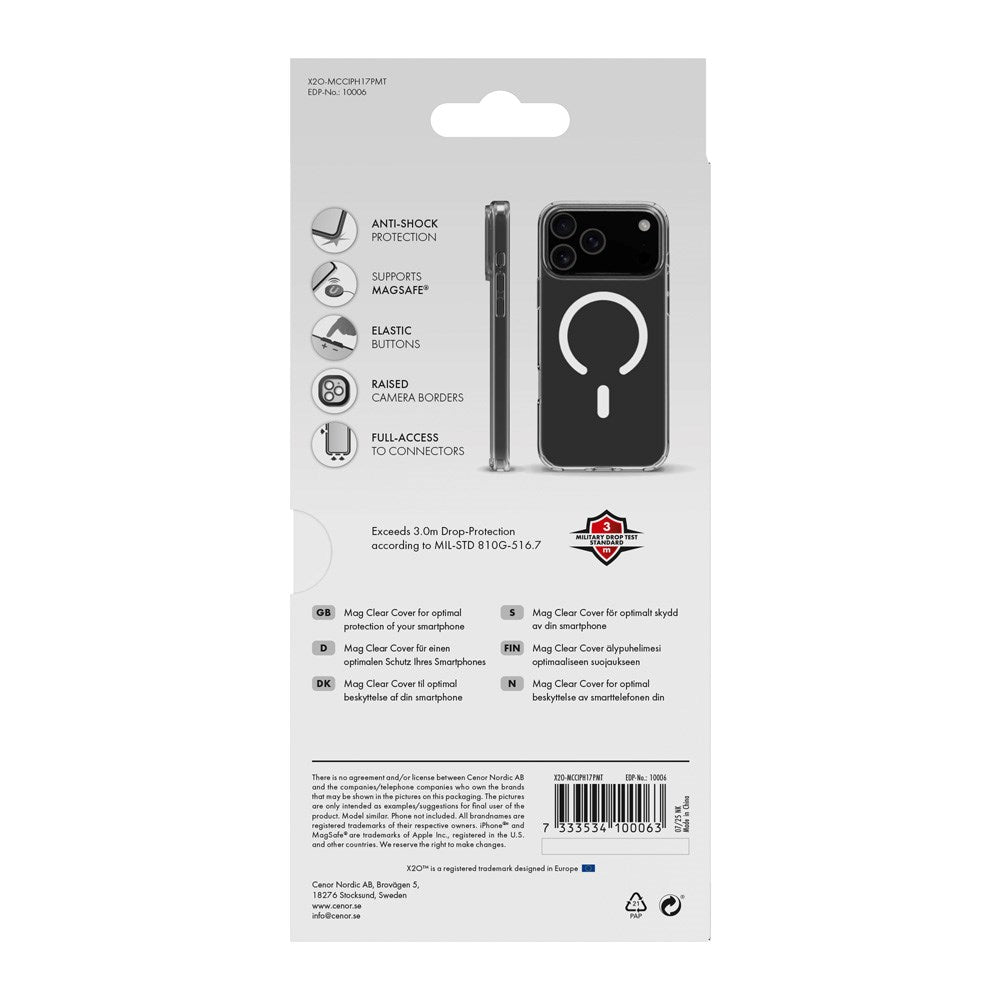 X2O iPhone 17 Pro Max Mag Clear Skal - MagSafe Kompatibel - Genomskinlig