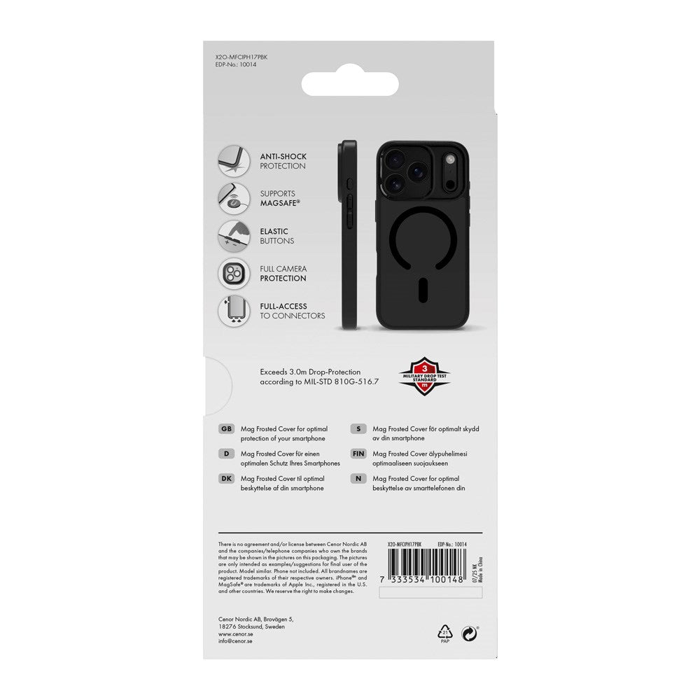 X2O iPhone 17 Pro Mag Frosted Skal - MagSafe Kompatibel - Matt Svart