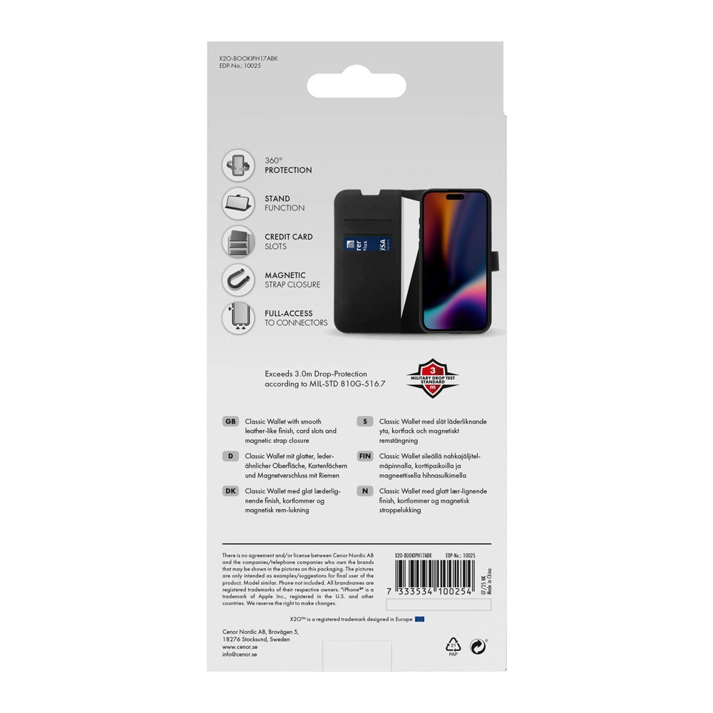 X2O iPhone Air Classic Wallet Fodral - Korthållare & Stativfunktion - Svart