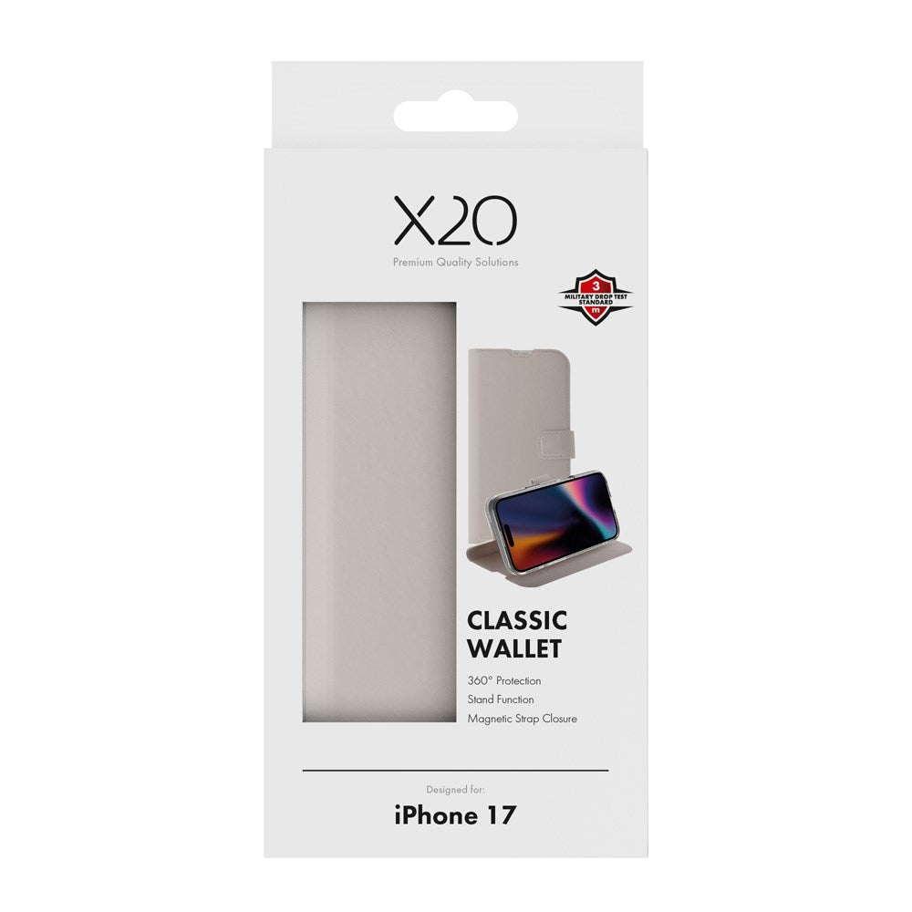 X2O iPhone 17 Classic Wallet Fodral - Korthållare & Stativfunktion - Beige