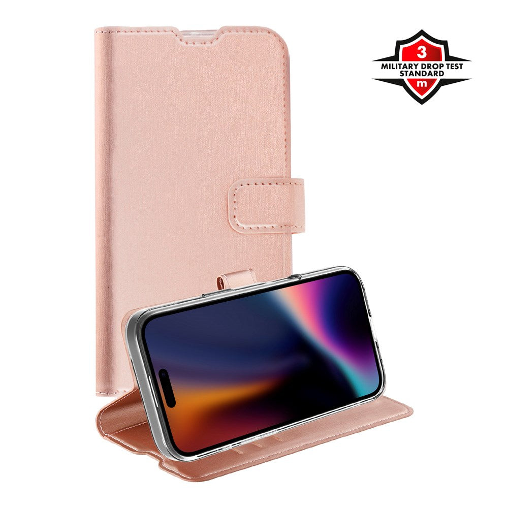 X2O iPhone 17 Classic Wallet Fodral - Korthållare & Stativfunktion - Rose Gold