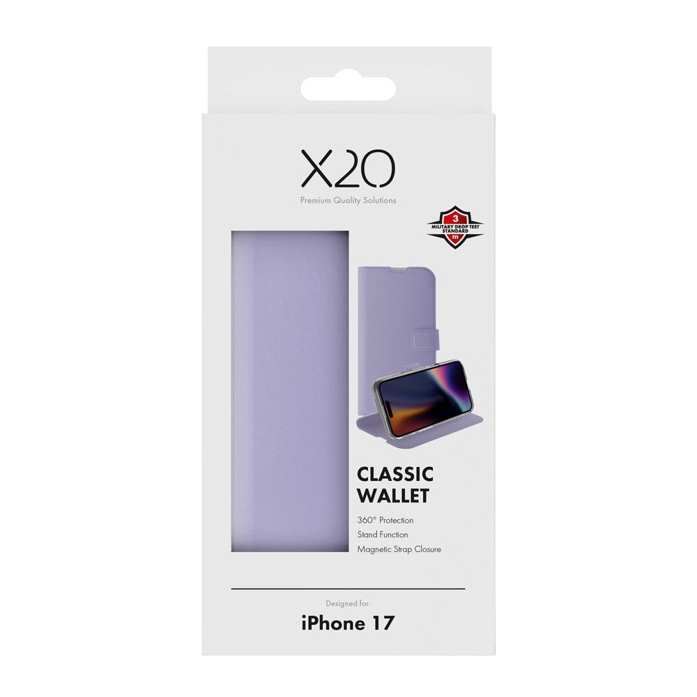 X2O iPhone 17 Classic Wallet Fodral - Korthållare & Stativfunktion - Lila
