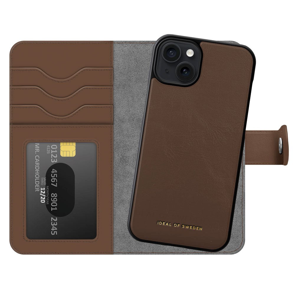 iPhone 15 Plus iDeal Of Sweden Magnet Wallet+ Plånboksfodral - Brun