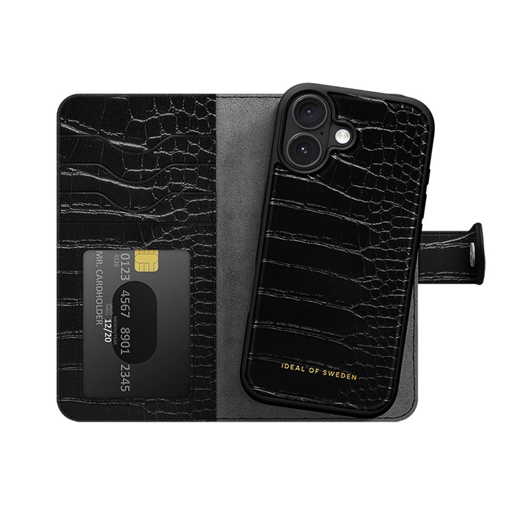 iPhone 16 iDeal Of Sweden Magnet Wallet+ Plånboksfodral - Black Croco