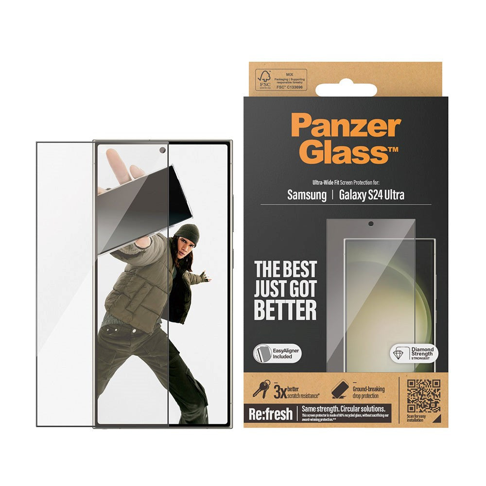 Samsung Galaxy 24 Ultra PanzerGlass Ultra Wide Fit Re:fresh Skärmskydd m. EasyAligner - Diamond Strength - Svart Kant