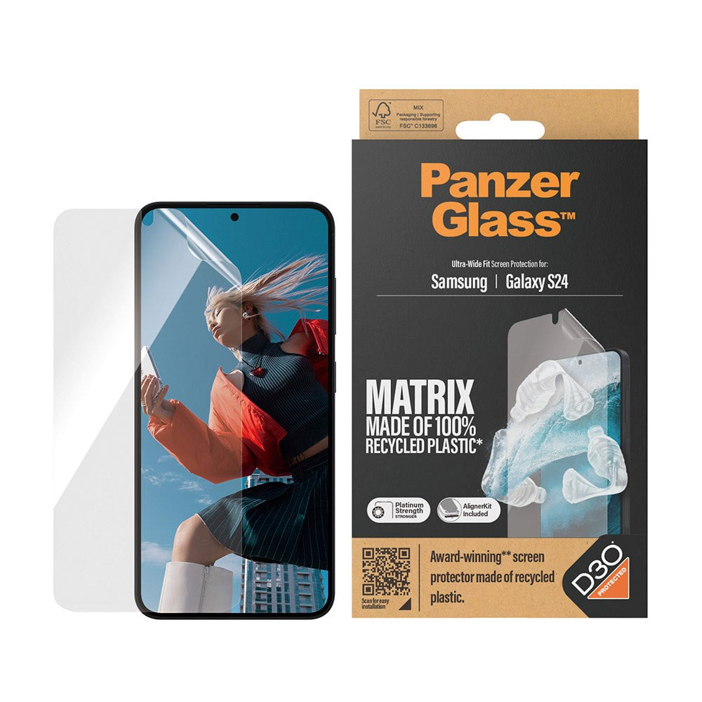 Samsung Galaxy S24 PanzerGlass Matrix AntiBacterial Ultra Wide Fit Skärmskydd - AlignerKit - Platinum Strength - Genomskinlig