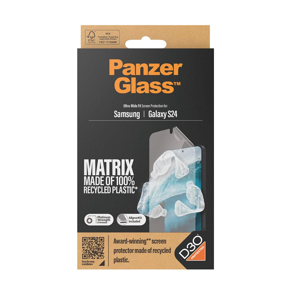 Samsung Galaxy S24 PanzerGlass Matrix AntiBacterial Ultra Wide Fit Skärmskydd - AlignerKit - Platinum Strength - Genomskinlig